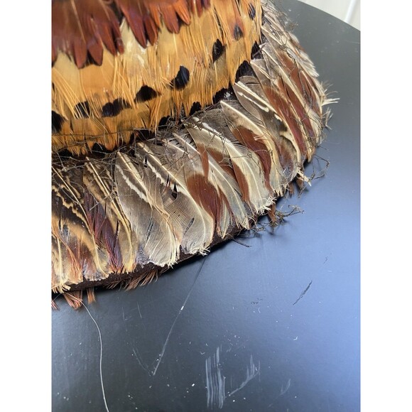 VTG Genuine Pheasant Feather Millinery Hat with Net Veil Earth Tones 1950s Style